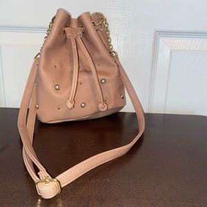 Blush pink pearl studded cross body bag